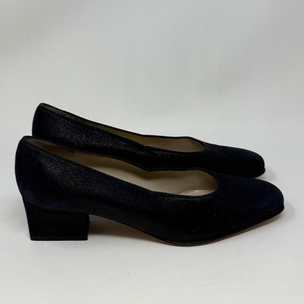 Salvatore Ferragamo Shoes Womens 6.5 B Blue Textured Suede Pumps Heels Italy